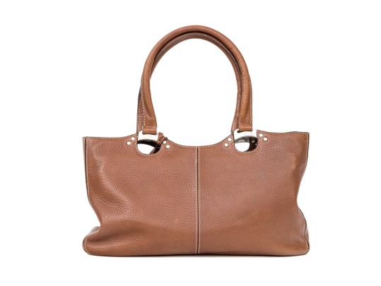 Tods Brown Pebbled Leather Top Handled Tote Bag