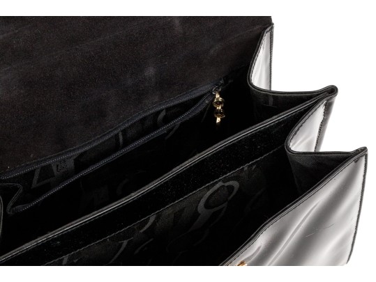 Ferragamo Handsome Black Patent Leather Top Handled Bag