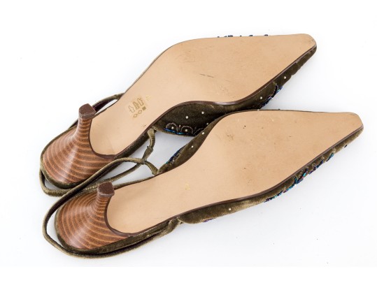 Beatrice Von Tresckow Designs Stunning Beaded Velvet Slingbacks, Size 42
