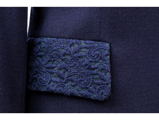 Escada Elements Vintage Navy Blue Lace Paneled Jacket And Dress Suit, Size 40