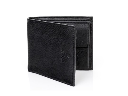 Prada Handsome Black Leather Billfold And Credit Card Holder, With Box