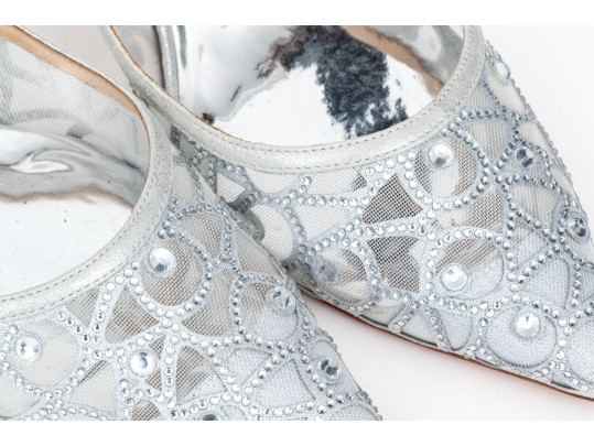 Badgley Mischka Stunning Silver Mesh Rhinestone Pumps, Size 10