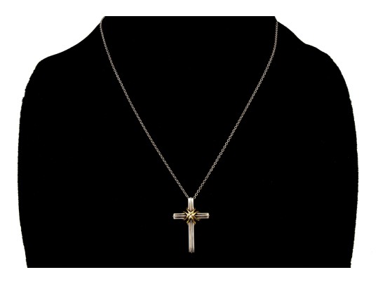 Tiffany & Co. Sterling Silver And 18k Handsome Ribbed Bound Cross, With Chain