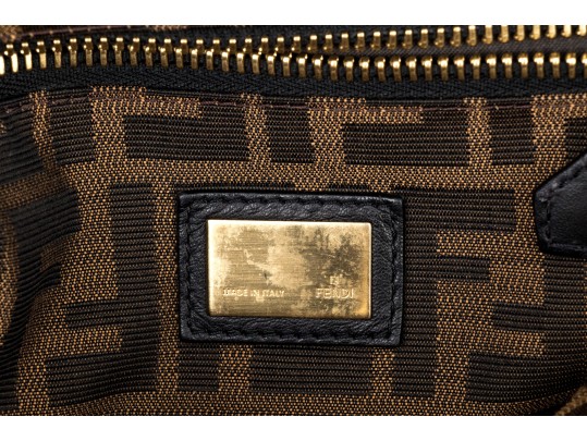 Fendi Extra Large Black Leather Twist Lock Top Handle Bag, With Strap