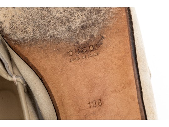 Gucci Striking Tan Suede Loafers With Gold-tone Horsebit, Size 10 B