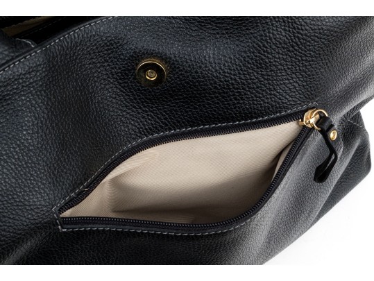 Courage B. Black Pebbled Leather Top Handled Tote Bag