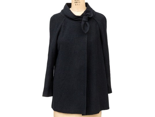 St.John Black Bow Motif Swing Style Knit Unstructured Blazer, Size 6