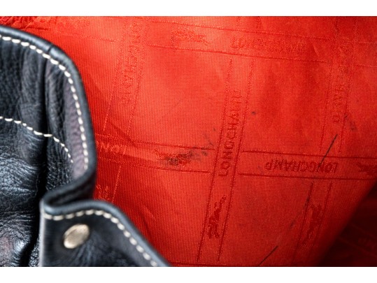 Longchamp Black Pebbled Leather Top Handled Tote Bag