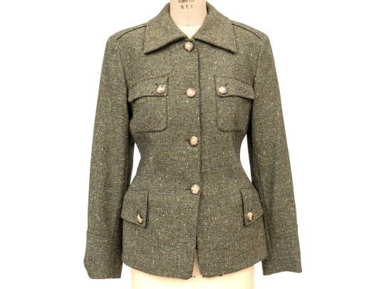 Escada Elements Green Tone Wool Button Front Blazer, Size 40