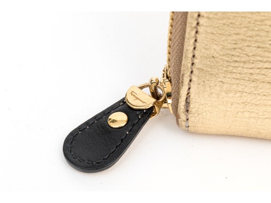 Ferragamo Striking Gold Metallic Leather Zip Wallet