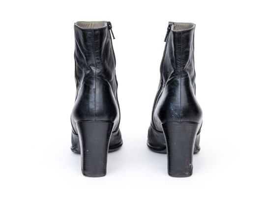 Prada Black Leather Chunky Heeled Zip Up Ankle Boots, Size 40