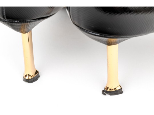 Prada Unusual Black Saffiano Leather Gold Tone Heeled Pumps, Size 41