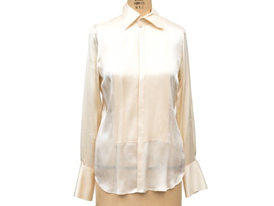 Ralph Lauren Black Label Lovely Ivory Silk Tuxedo Motif Blouse, Size 10
