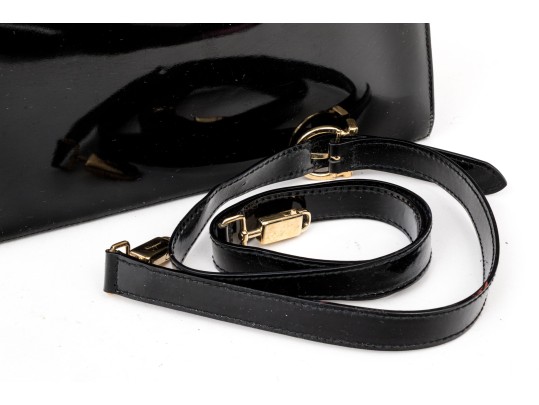 Ferragamo Handsome Black Patent Leather Top Handled Bag