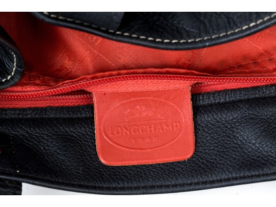 Longchamp Black Pebbled Leather Top Handled Tote Bag