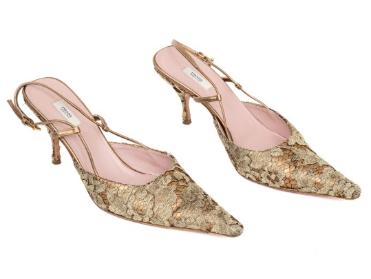 Prada Beautiful Lace, Fabric And Leather Slingback Pumps, Size 40