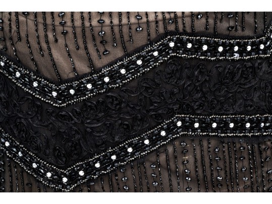 Sue Wong Magnificent Bedazzled Black Lace And Nude Overlay Floor Length Gown, Size 12