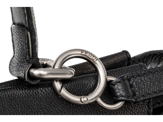 Fendi Extra Large Black Leather Twist Lock Top Handle Bag, With Strap