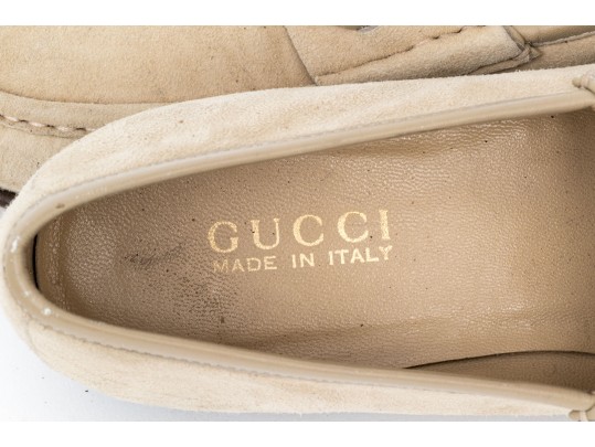 Gucci Striking Tan Suede Loafers With Gold-tone Horsebit, Size 10 B