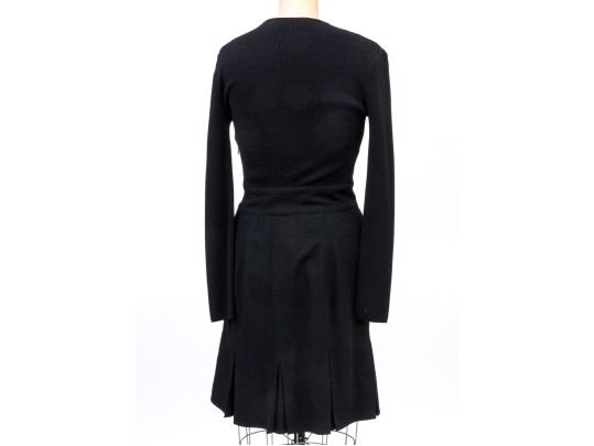 Valentino Miss V. Black Wool Knit And Pleated Long Sleeved Dress
