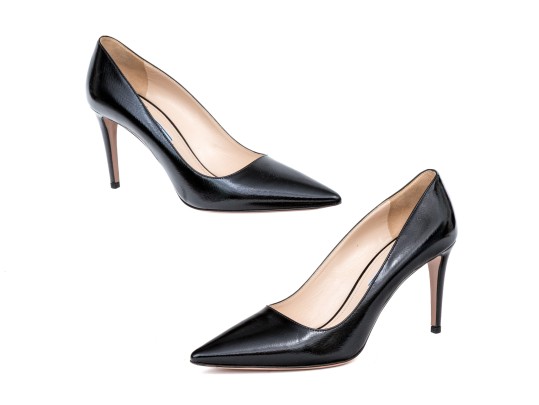 Prada Chic Black Saffiano Leather Stiletto Pumps, Size 41