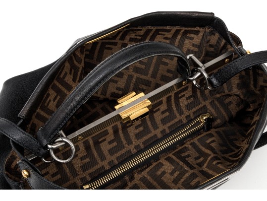 Fendi Extra Large Black Leather Twist Lock Top Handle Bag, With Strap