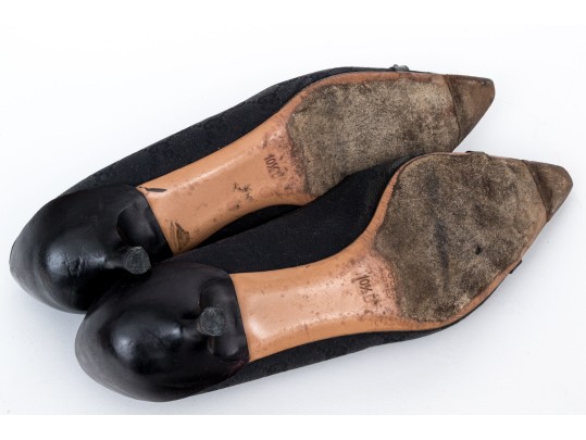 Gucci Black Logo Fabric And Leather Kitten Heel Pumps With Silver-tone Horsebit, Size 10 1/2B