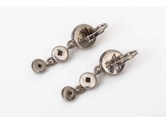 Judith Ripka Sterling Silver Lovely Prasiolite And Blue Topaz Graduated Stacked Earrings