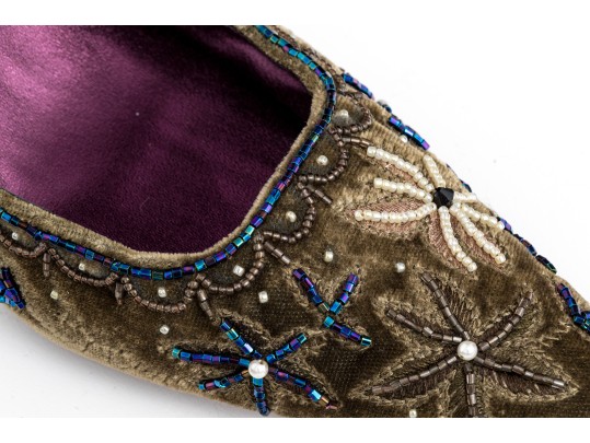 Beatrice Von Tresckow Designs Stunning Beaded Velvet Slingbacks, Size 42