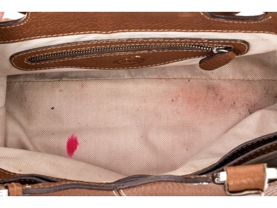 Tods Brown Pebbled Leather Top Handled Tote Bag