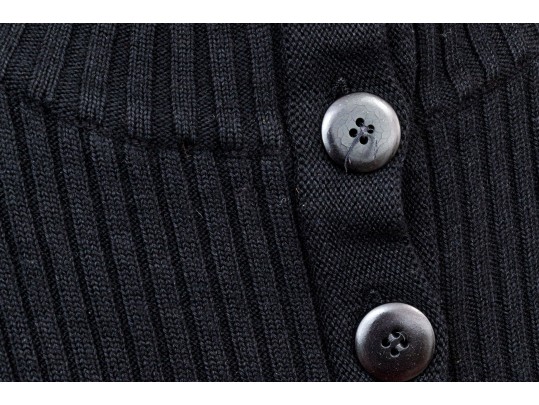 Giorgio Armani Le Collezioni Vintage Black Ribbed Button Front Sweater, Size 10