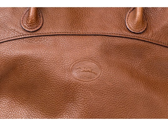 Longchamp Brown Pebbled Leather Top Handled Tote Bag