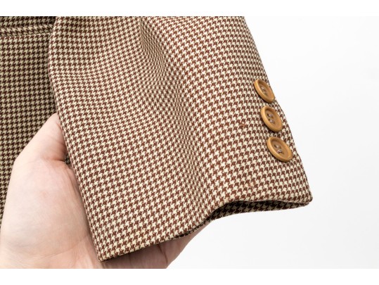 Giorgio Armani Classico Tan And Brown Houndstooth Three Button Blazer, No Size Tag