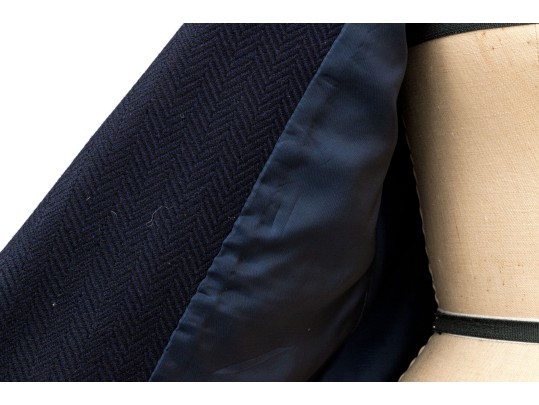 Giorgio Armani Vintage Black Label Blue Black Wool Herringbone Button Front Blazer, Size 42