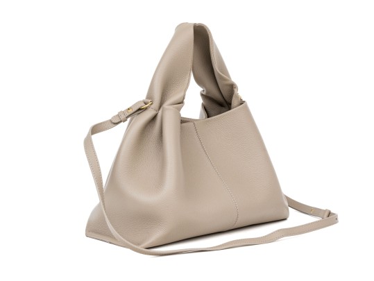 Polène Numéro Neuf Mini Taupe Pebbled Leather Top Handled Tote Bag
