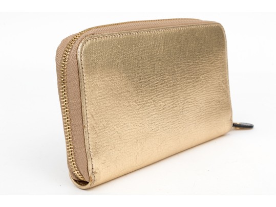 Ferragamo Striking Gold Metallic Leather Zip Wallet