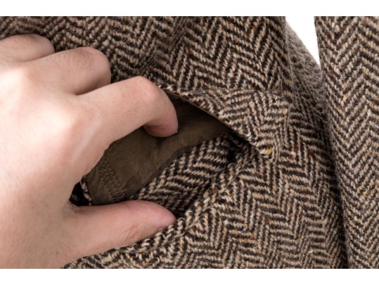 Ralph Lauren Black Label Classic Velvet Collared Herringbone Short Blazer, Size 10