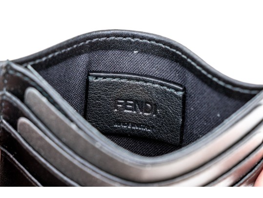 Fendi Black Stud And Hook Motif Credit Card Holder, With Box