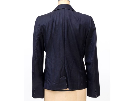 Akris Blue And Tan Trimmed Collared Blazer, Size 10