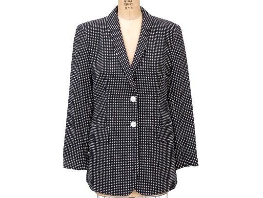 Escada Margaretha Ley Black And White Polka Dotted Collared Blazer, Size 40