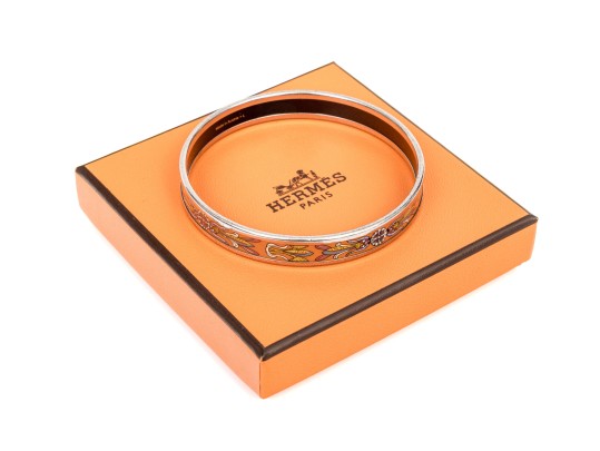 Hermès Orange, Grey And Brown Toned Slip On Bangle Bracelet, With Box