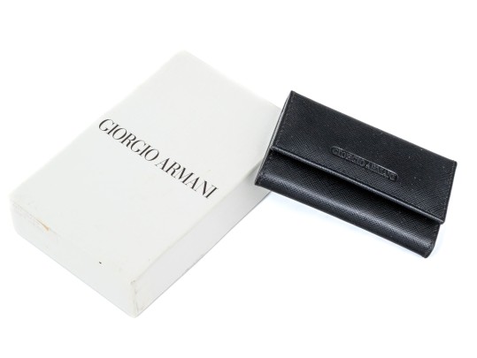 Giogio Armani Black Saffiano Leather Key Holder, Boxed