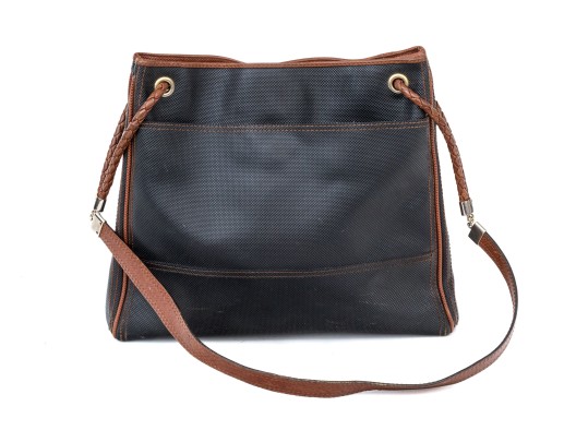 Bottega Veneta Black Canvas And Brown Leather Tote Style Shoulder Bag