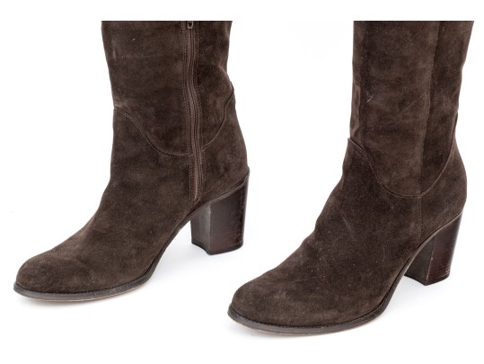 Bruno Ricci Fabulous Thigh High Brown Suede Chunky Heel Boots, Size 41