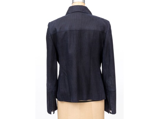 Akris Magnificent Navy Blue Fine Suede Moto Style Jacket, Size 10