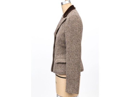 Ralph Lauren Black Label Classic Velvet Collared Herringbone Short Blazer, Size 10