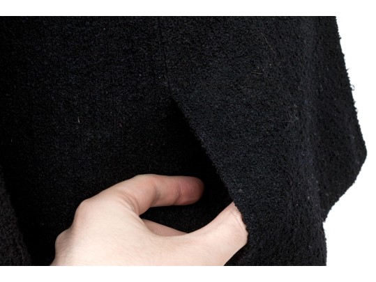 Chanel Boutique Vintage Black Wool And Silk Boucle Jacket And Skirt Suit, Size 44