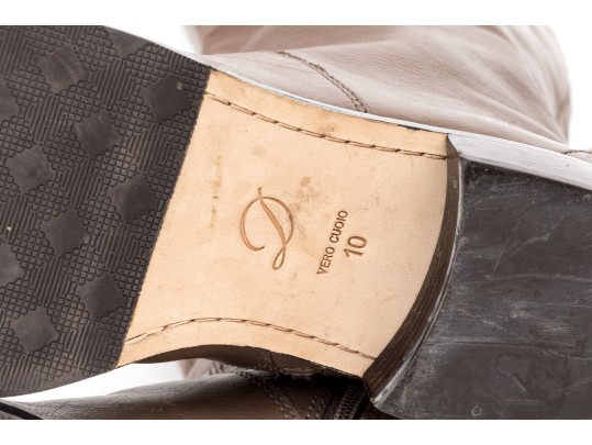 Delmain Beautiful Taupe Vero Cucio Leather Knee Length Boots, Size 10