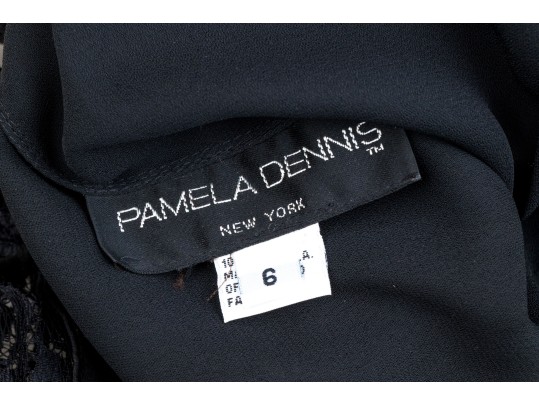 Pamela Dennis Black Silk Lace Motif Sleeveless Sheath Dress, Slze 6