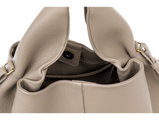 Polène Numéro Neuf Mini Taupe Pebbled Leather Top Handled Tote Bag